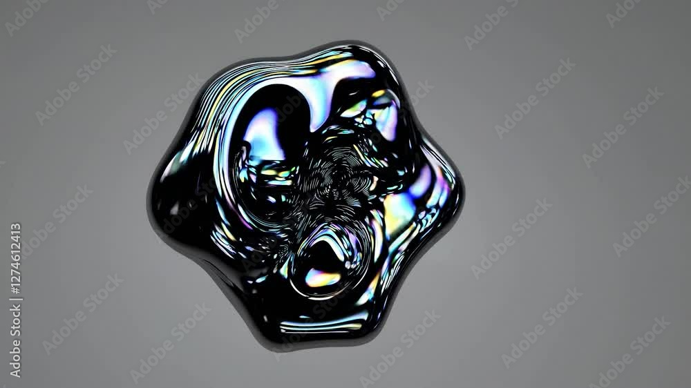 Poster abstract morphing iridescent fluid shape with a mesmerizing play of colors and reflections, creating