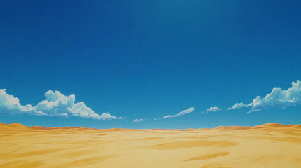 Fototapeta premium Vast desert landscape with expansive blue sky and fluffy clouds captures the essence of serenity and isolation in a cinematic view. Generative AI