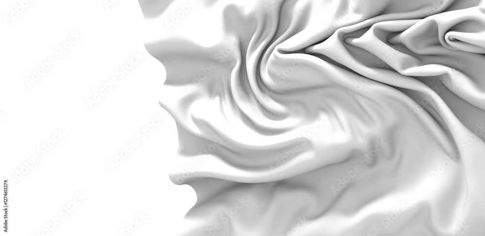 Aufkleber A white fabric draped and flowing in a soft, abstract form. The texture and folds of the material are highlighted by the subtle interplay of light and shadow.