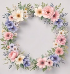 Fototapeta premium Watercolor floral wreath vector pattern with pastel colors and delicate flowers , delicate flowers, floral wreath