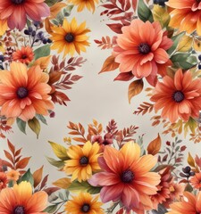 Watercolor flowers with vibrant autumn colors,  bouquet,  fall