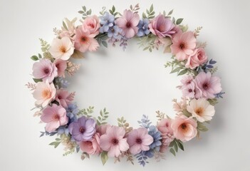 Watercolor floral wreath with pastel shades and delicate petals on a white background,  floral pattern,  watercolor