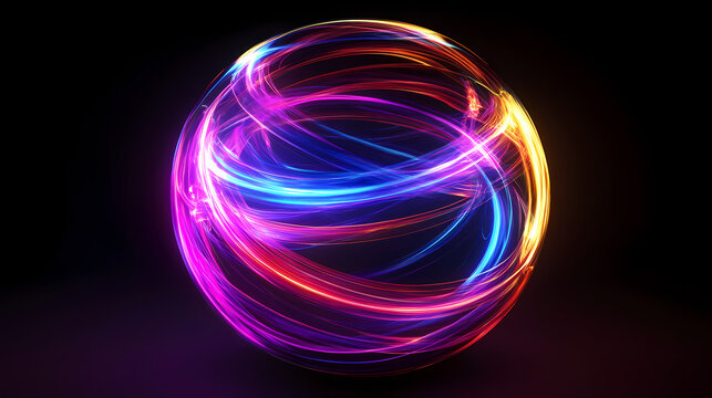 Abstract glowing neon sphere 3d illustration. Cyberpunk Plasma Ribbons. Illustration