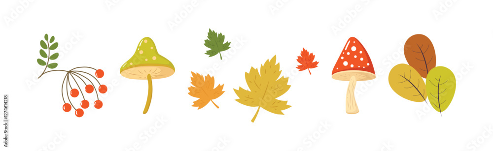 Poster autumn forest and woodland object and element vector set