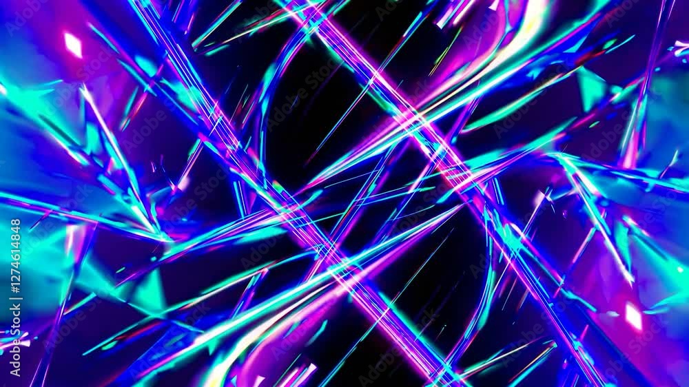 Poster dynamic display of vibrant neon light streaks creating an abstract pattern. the colorful lines inter