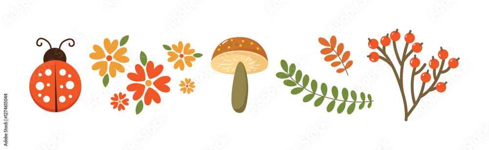 Poster autumn forest and woodland object and element vector set