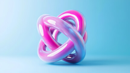Fototapeta premium Minimal metaball 3d render pink purple gradient on baby blue background with wavy texture abstract shape. Cyberpunk Plasma Ribbons. Illustration