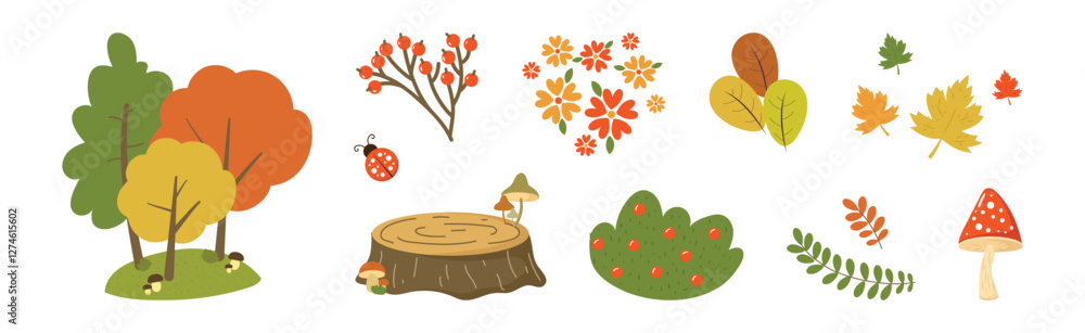 Aufkleber autumn forest and woodland object and element vector set