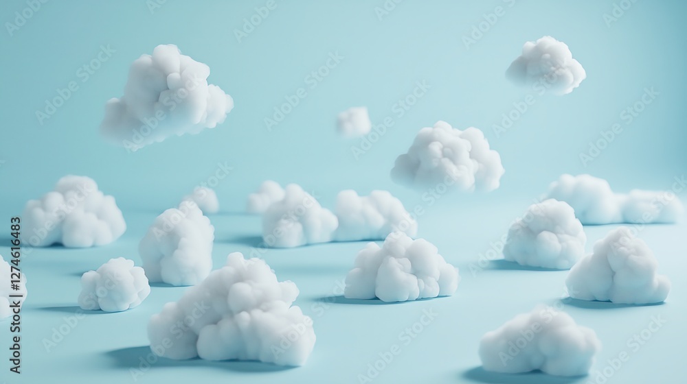 Poster fluffy white clouds float against a calming blue background creating a whimsical and airy atmosphere