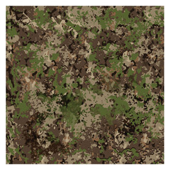 The square shape print is a seamless camouflage pattern in shades of green, brown, and beige. The pattern is made up of irregular shapes and blobs,