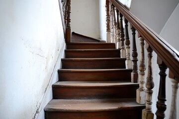 Elegant Staircase Wall Featuring Natural Wood Steps, White Risers, and Wrought Iron Balusters in a Modern Residence