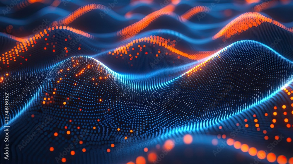 Poster data of crypto waves. 3d illustration of wavy lines in the information code field. data flow cyber c
