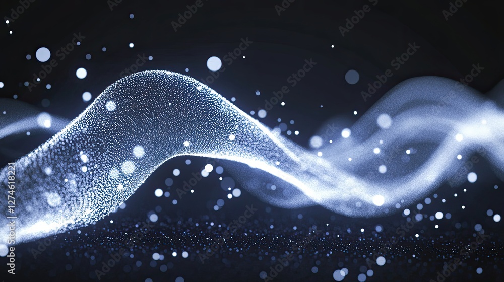 Poster big data and cybersecurity illustrated in 3d. neural networks and markets depicted. information wave