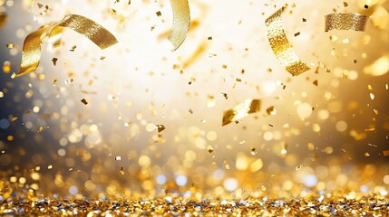 Gold glittering confetti and sparkling dust for celebration