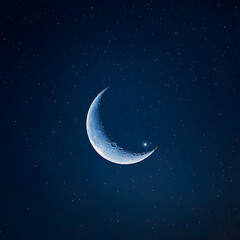 Crescent moon shining with star in night sky with stars for astrology, spirituality or religious symbolism