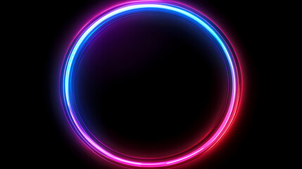 Obraz premium 3d render, abstract neon background with fluorescent square border circle ring. Cyberpunk Plasma Ribbons. Illustration