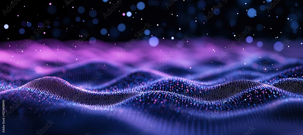 Poster big data visualization with an abstract background featuring interwoven dots, created using 3d rende