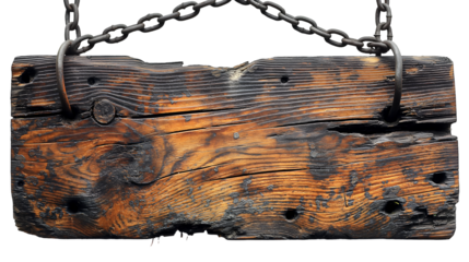 Weathered Wooden Signboard Rustic Antique Design, Aged Brown Texture for Vintage Themes, isolated on transparent background.
