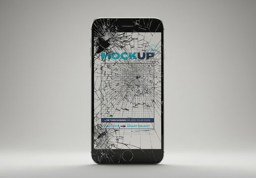Stand Smartphone Cell Shattered Broken Glass Mockup