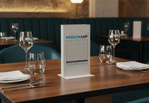 Stand Menu on Table Elegant Restaurant Bar Mockup