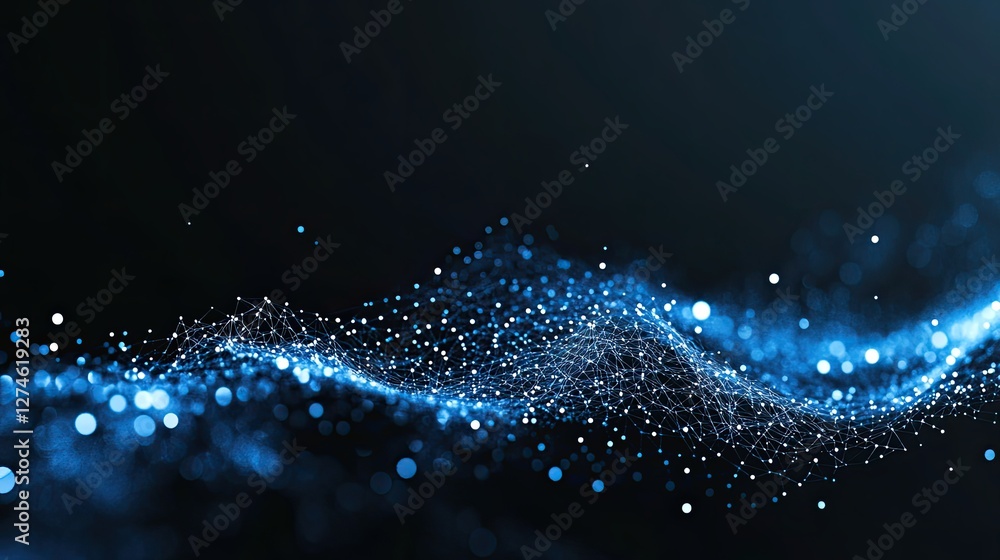 Poster digital dynamic cyber wave. abstract futuristic blue background with dots and lines. big data visual