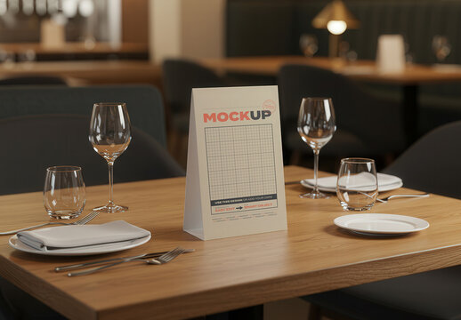 Table Tent Menu Elegant Restaurant Mockup