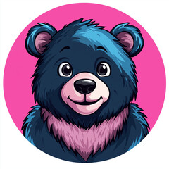 Adorable cartoon bear with big, expressive eyes.  A cheerful, friendly design perfect for kids' products.