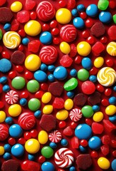 Fototapeta premium colorful array candy collections displayed minimalist surfaces highlighting their vibrancy texture, colors, minimalism, vibrant, sweet, tabletop, treats