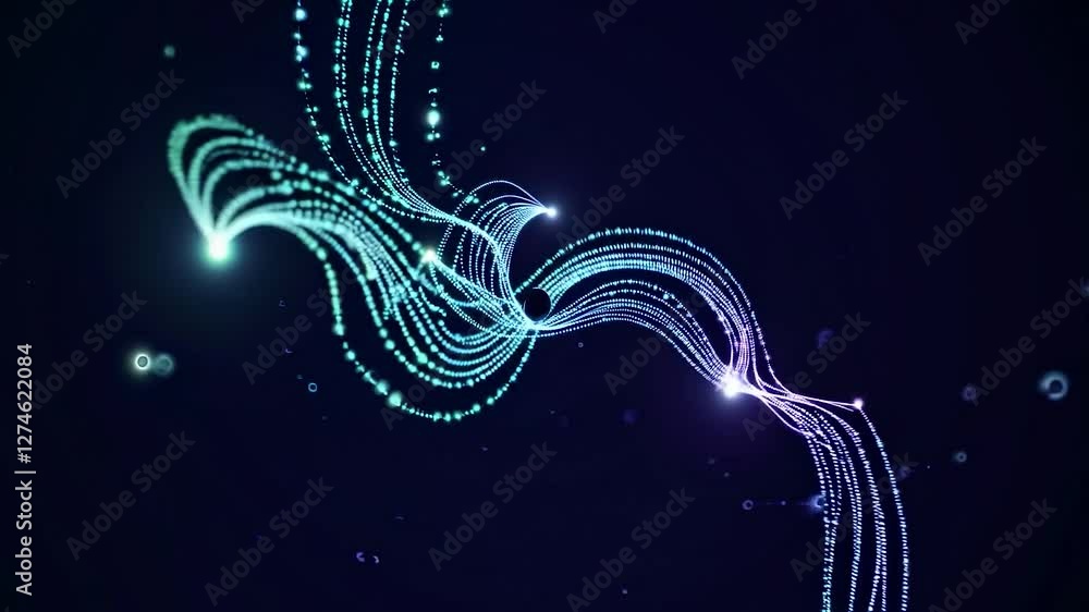 Poster dynamic neon lines form intricate abstract patterns against a dark background. the glowing curves an