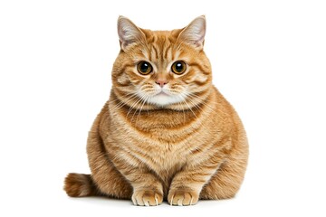 A front view of a British shorthair cat, 7 months old, sitting majestically isolated on white.