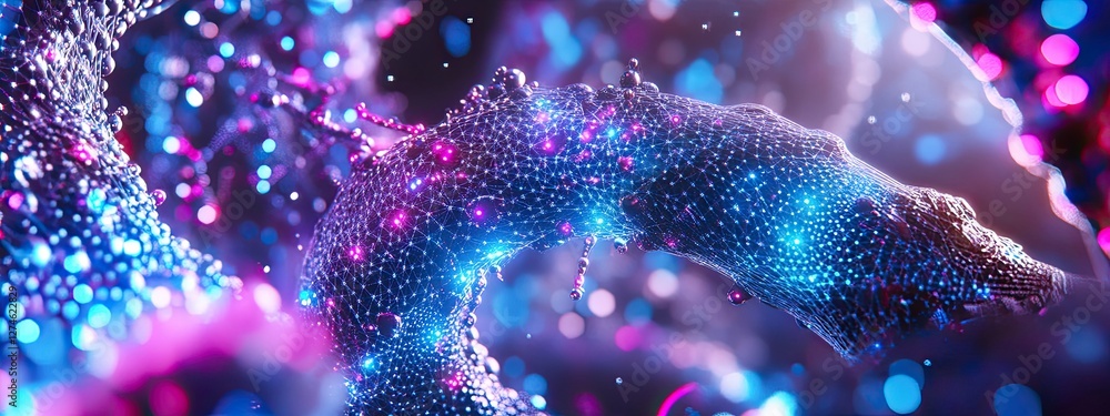Poster big data visualization. a musical stream of sounds. an abstract background with an interweaving of d