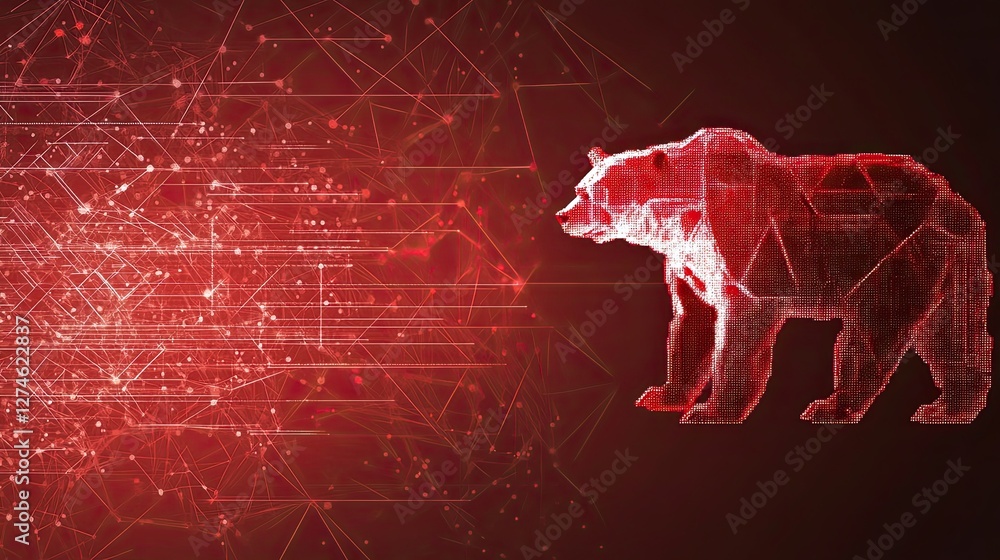 Poster a crypto market chart displaying a red bear symbol with declining graphs, indicating a substantial b