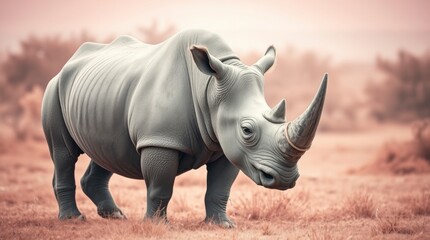 Fototapeta premium Majestic White Rhino in African Savanna Landscape