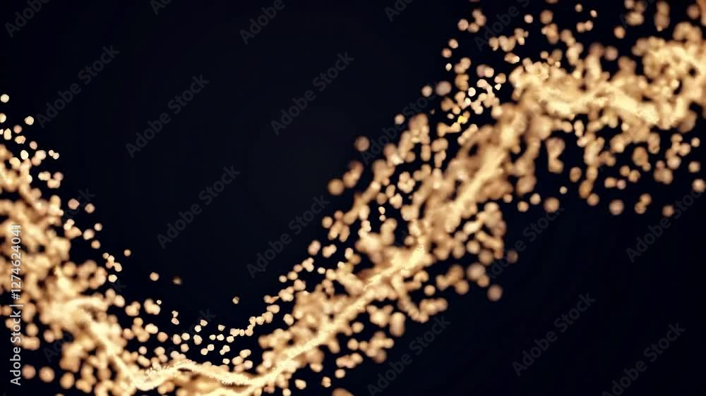 Aufkleber flowing golden particles create a stunning glowing arc against a dark background, generating a mesme