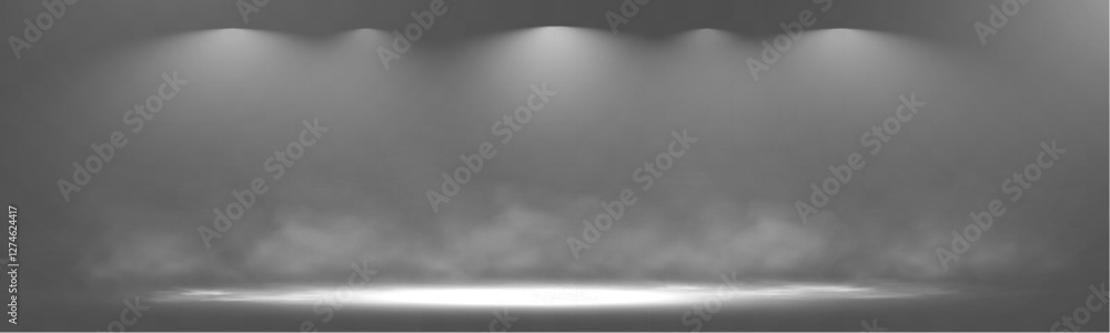 Aufkleber Spotlight stage background with fog and transparent effect. Realistic illuminated empty scene with dramatic lighting.