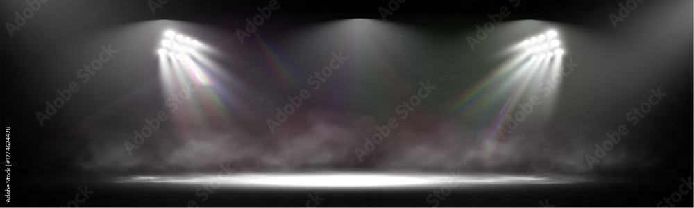 Aufkleber Spotlight stage background with fog and transparent effect. Realistic illuminated empty scene with dramatic lighting.