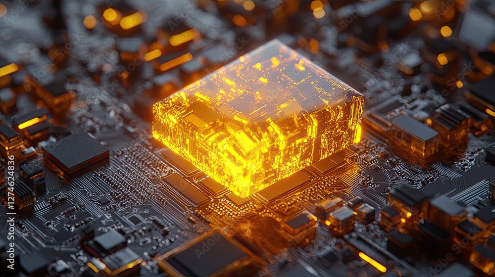 Aufkleber an isometric illustration showcasing blockchain cryptocurrency technology. it features a cpu miner h