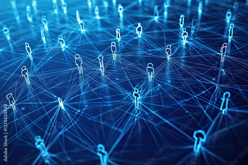 Poster a digital art piece depicting a network of people linked by glowing lines, representing a crypto com