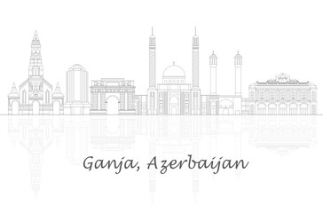 Outline Skyline panorama of city of Ganja, Azerbaijan - vector illustration