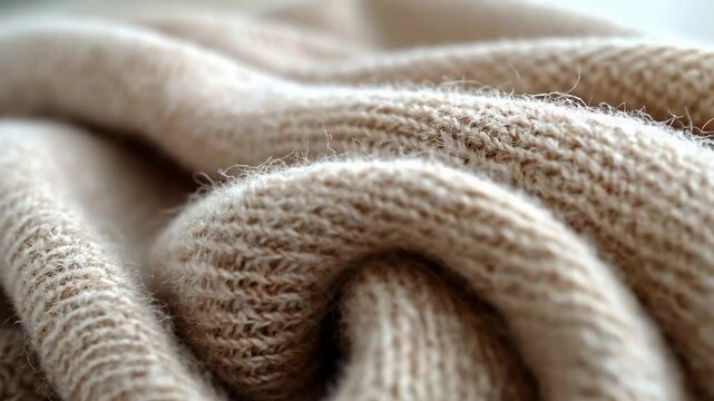 Beige Knitted Fabric Texture: Close-up of Soft, Cozy Wool or Cashmere Material