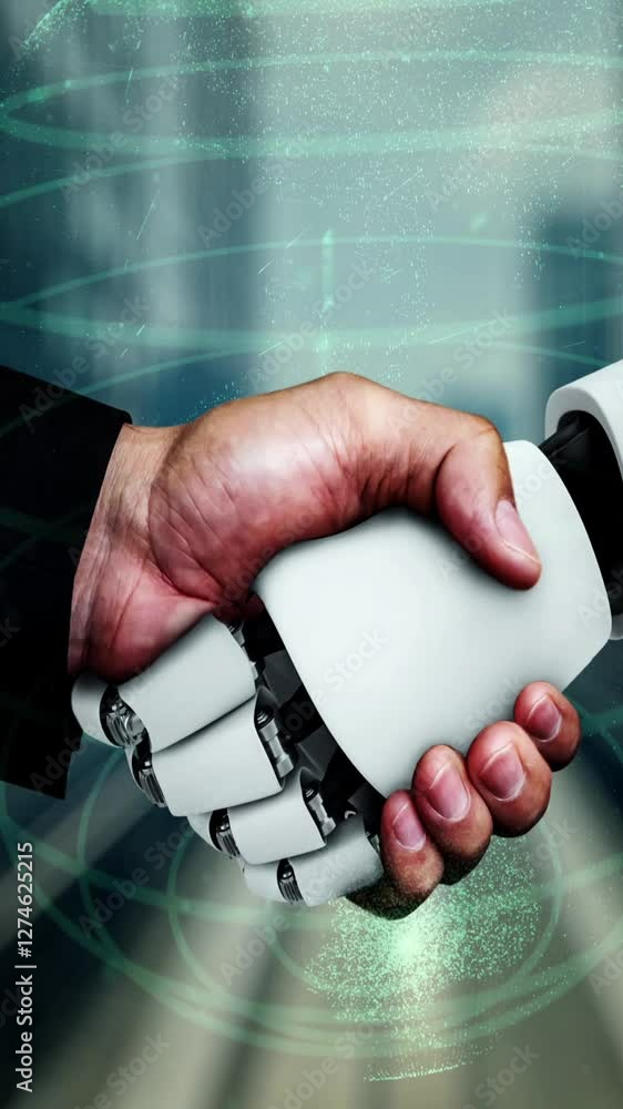 Poster internet connection controlled by ai robot huminoid and machine learning process to analyze data con