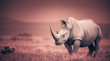 Obraz premium Majestic White Rhino in African Savanna Sunset