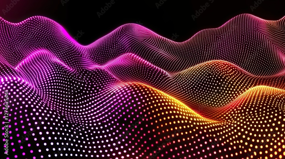 Aufkleber data technology depicted through an abstract futuristic design, featuring a wave of connecting dots 