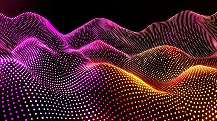 Data technology depicted through an abstract futuristic design, featuring a wave of connecting dots and lines on a dark background