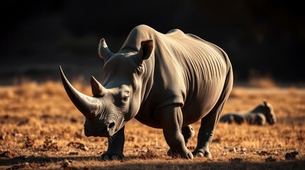 Obraz premium Majestic White Rhino in African Savanna Sunset
