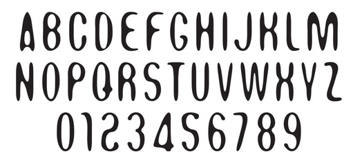 Vector round symmetrical simple font. Set of letters and numbers of the Latin alphabet.	