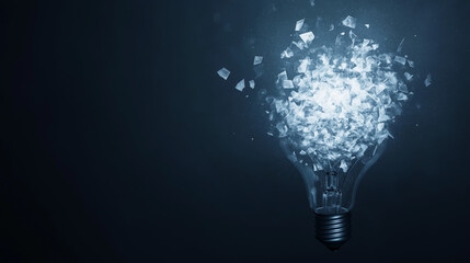 Dissolving lightbulb on dark background