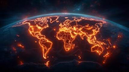 Hyperrealistic world map with glowing contours showcasing detailed global geography