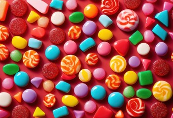 Fototapeta premium colorful candy collection displayed sleek minimalist backdrop showcasing varied shapes sweet designs, sugar, sweets, confectionery, treats, lollipop