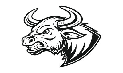 Bull head vector silhouette, minimalist design, mascot logo illustration, isolated on a white background